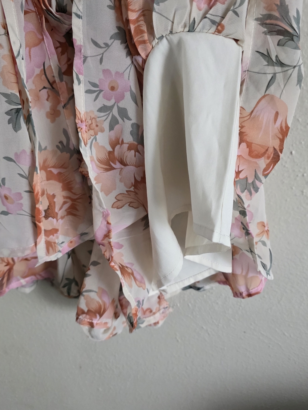 Floral Strapless Tiered Ruffle Romper- Peach & Pink - Picture 3 of 6